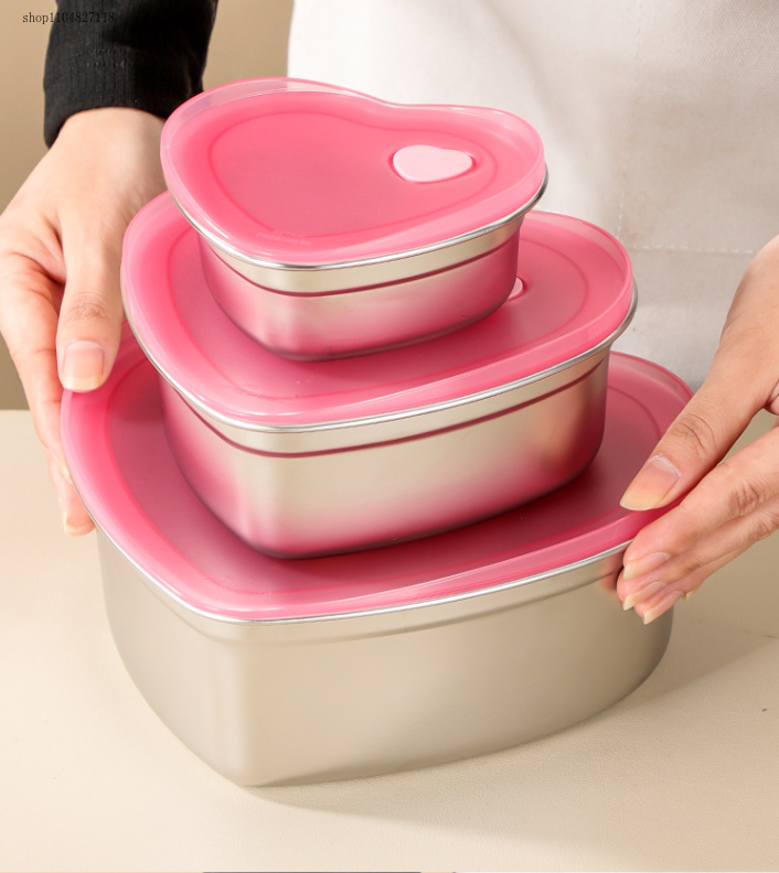 Meal Prep Freezer - 2025new304stainless steel heart-shaped silicone lid foodstorage