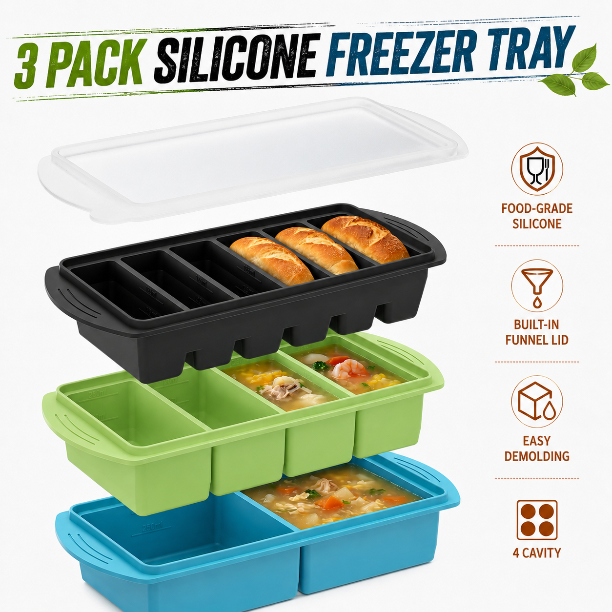 3 Pack Silicone Freezer Trays  - Meal Prep Menu review and price